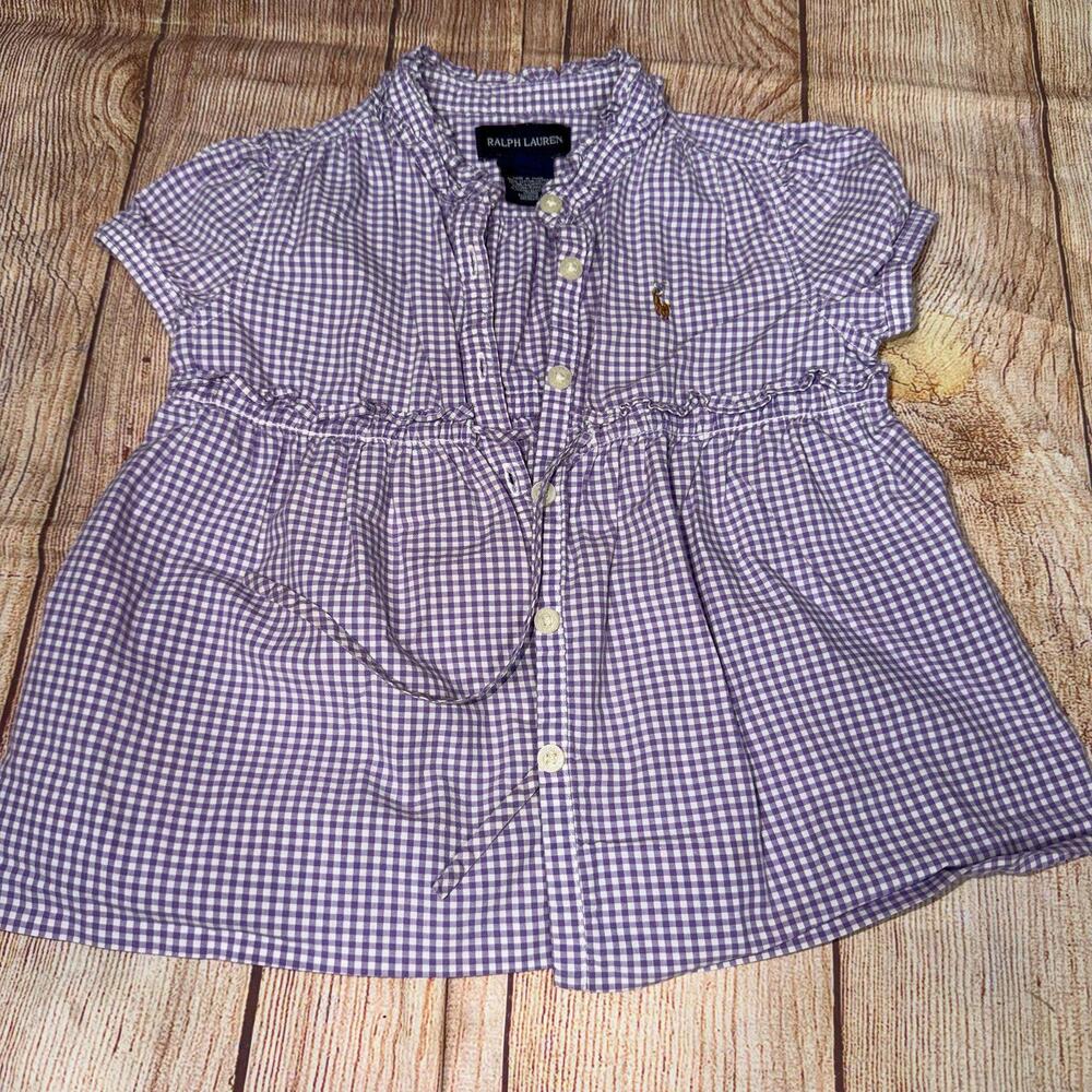 Ralph Lauren Purple Gingham Short Sleeve Shirt Size 4/4T